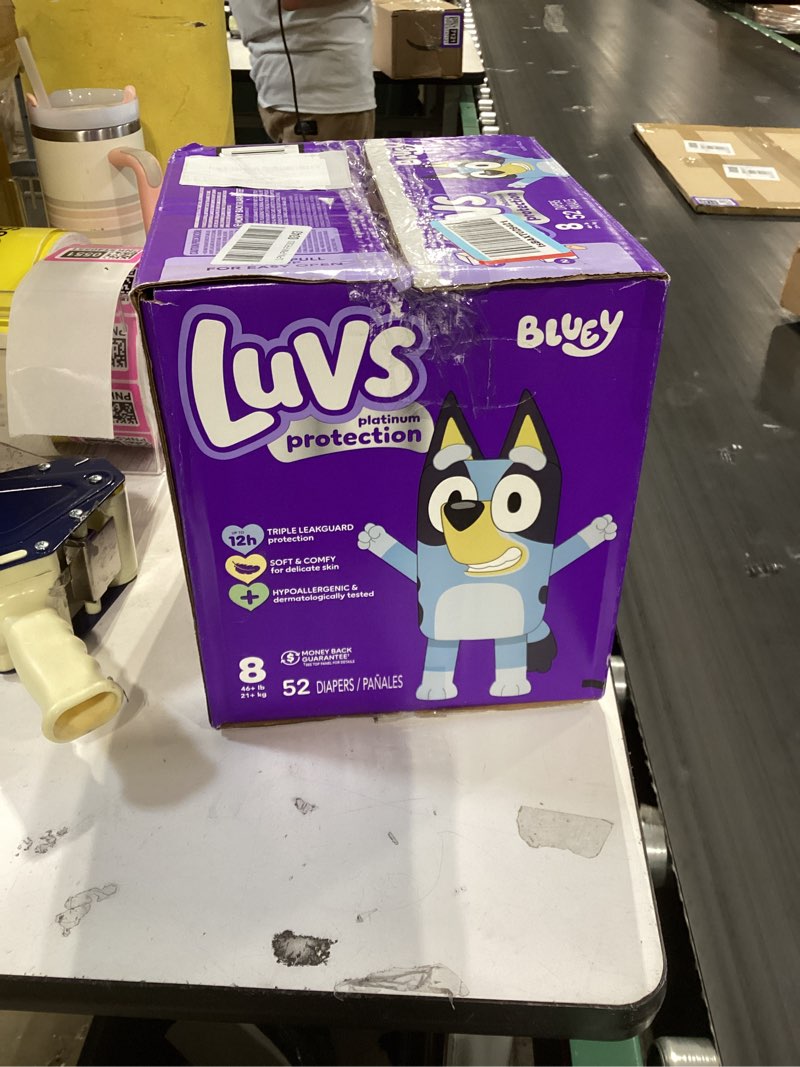 Condition photo showing Good Condition for luvs platinum protection baby diapers, size 8, 52 count