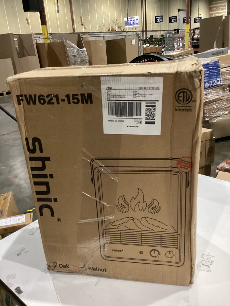 Condition photo showing New/Like New for Shinic Electric Fireplace Heaters for Indoor Use,1500W Space Heater with Crackling Sound & 3D Realistic Flame, Safety Protection, Mini Portable Fireplace Heater for Home Christmas Decoration, Walnut Walnut 11.8" x 5.9"× 14.6"