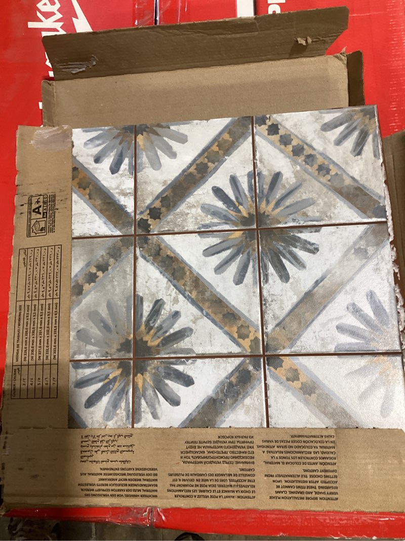 Condition photo showing As Is for affinity tile harmonia kings marrakech blue 13-in x 13-in matte ceramic encaustic floor and wall tile (12-sq. ft/ carton)