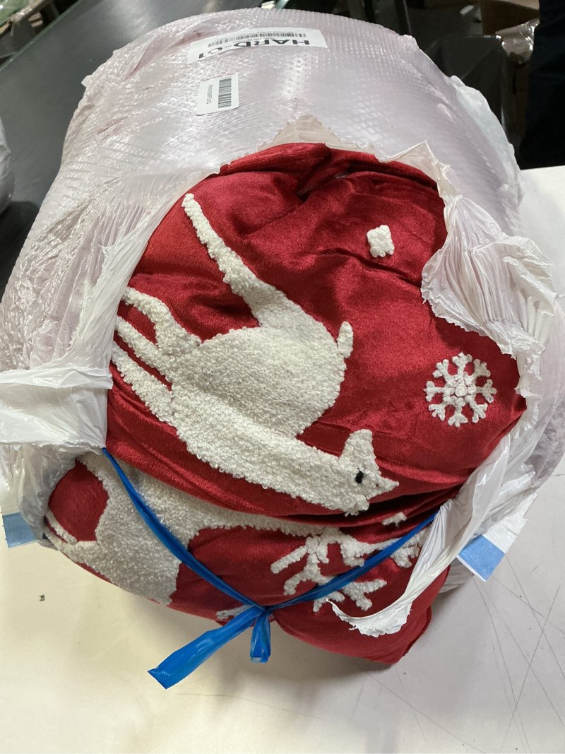 Condition photo showing As Is for Bedsure Christmas Twin Comforter Set - 4 Pieces Christmas Twin Bedding Set, Bed in a Bag with 1 Soft Reindeer Reversible Comforter, 1 Pillow Sham, 1 Throw Blanket and 1 Decorative 01 - Reindeer Twin