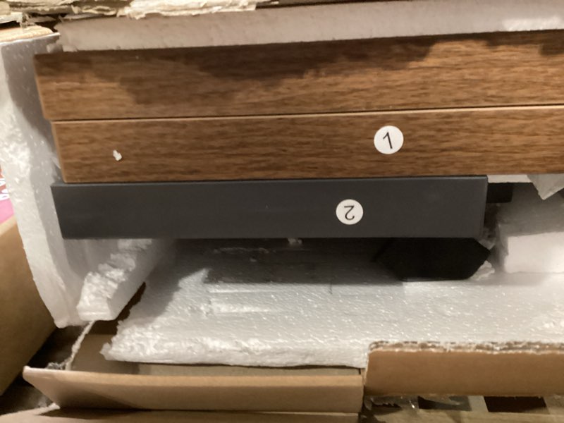 Condition photo showing Good Condition for tribesigns 71 inch executive desk, l-shaped desk with mobile file cabinet, executive office table with 2 drawers and storage shelves, business furniture workstation for home office, walnut and black