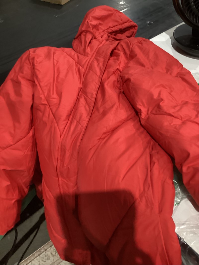 Condition photo showing As Is for flygo womens long puffer coat long sleeve padded winter down coats hooded parka jacket red large