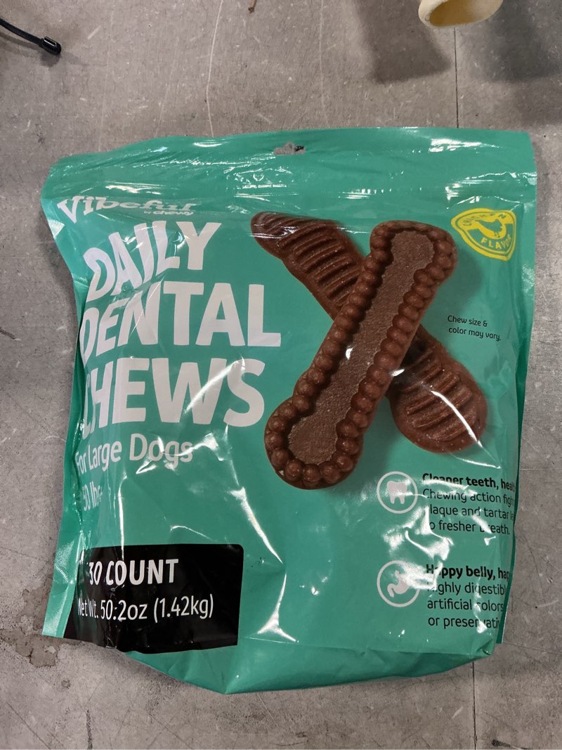 Condition photo showing New/Like New for Vibeful Large Daily Dental Chew Treats for Dogs, Chicken Flavor, 30 count ( 50 lbs) ( BB 07/MAR/2026) 