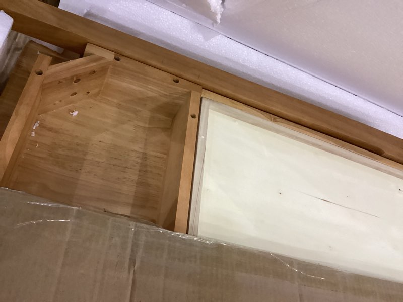 Condition photo showing As Is for Solid Wood Desk,40" Oak Wooden Desk with Drawers,Mid Century Modern Small Computer Desk with Drawers for Small Spaces Home Office Solid Wood Writing Desk,(Walnut Color-1 Drawers) (Walnut Color) Walnut-7