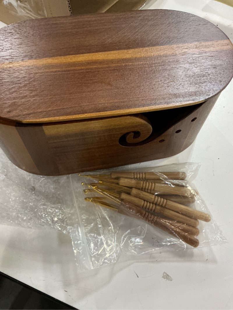 Condition photo showing Good Condition for blinrfilal large oval wooden yarn bowls for knitting , acacia yarn holder ,double curling slot crochet yarn bowl with lid,preventing tangles,ideal gifts set for knitters (simple style) jhk-798709