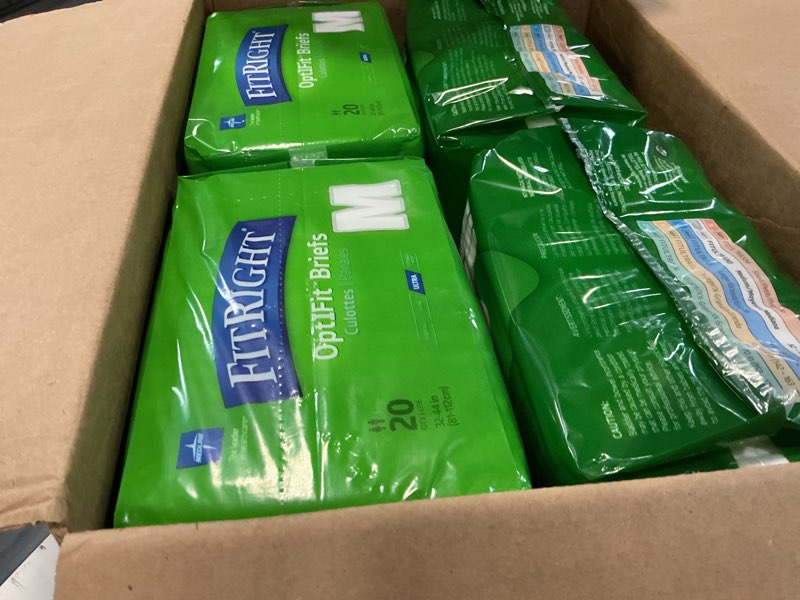 Condition photo showing Good Condition for fitright ultra heavy absorbency adult diapers for men & women, waist size: medium 32-44 inches, optifit incontinence disposable briefs with leak protection for seniors, 80 count medium 80 count