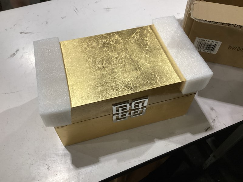Condition photo showing As Is for ***gold with missing small box**galt international storage box set decorative storage box w/hinged lid classic design wood decor boxes with geometric clasp storage for bedroom & home - set of 2 (pink & gold) pink w/ gold