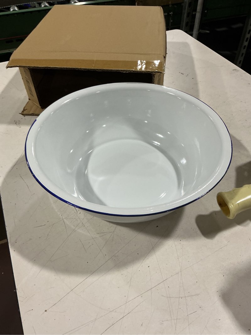 Condition photo showing As Is for bestyash large white enamel mixing bowl vintage style smooth surface kitchen basin for bread and salad