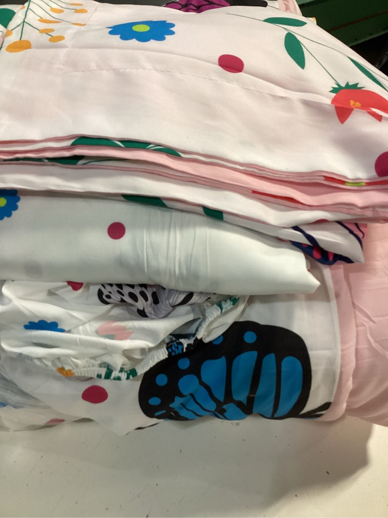 Condition photo showing Good Condition for butterfly comforter set twin size for girls kids teens 7 piece bed in a bag colorful butterflies flower leaves bedding set all season lightweight butterfly twin