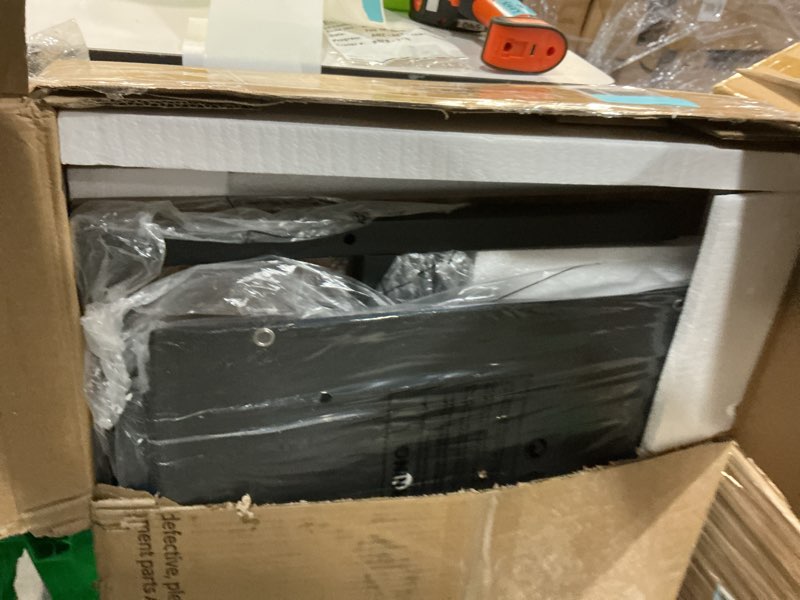 Condition photo showing Good Condition for Small Portable Standing Rolling Desk - 32 Inch Adjustable Mobile Stand Up Teacher Desks with 2 Fabric Drawers on Wheels, Couch Sofa Side Laptop Table with Storage for Bedroom Home Office, Rustic Brown 31.5" Brown