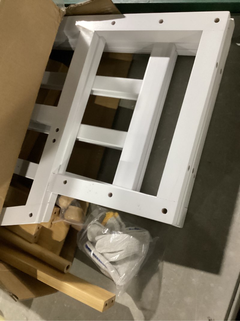 Condition photo showing As Is for cosyland toddler standing tower - adjustable height toddler kitchen stool helper - kids kitchen step stool for learning with removable safety railing white & natural white & natural large