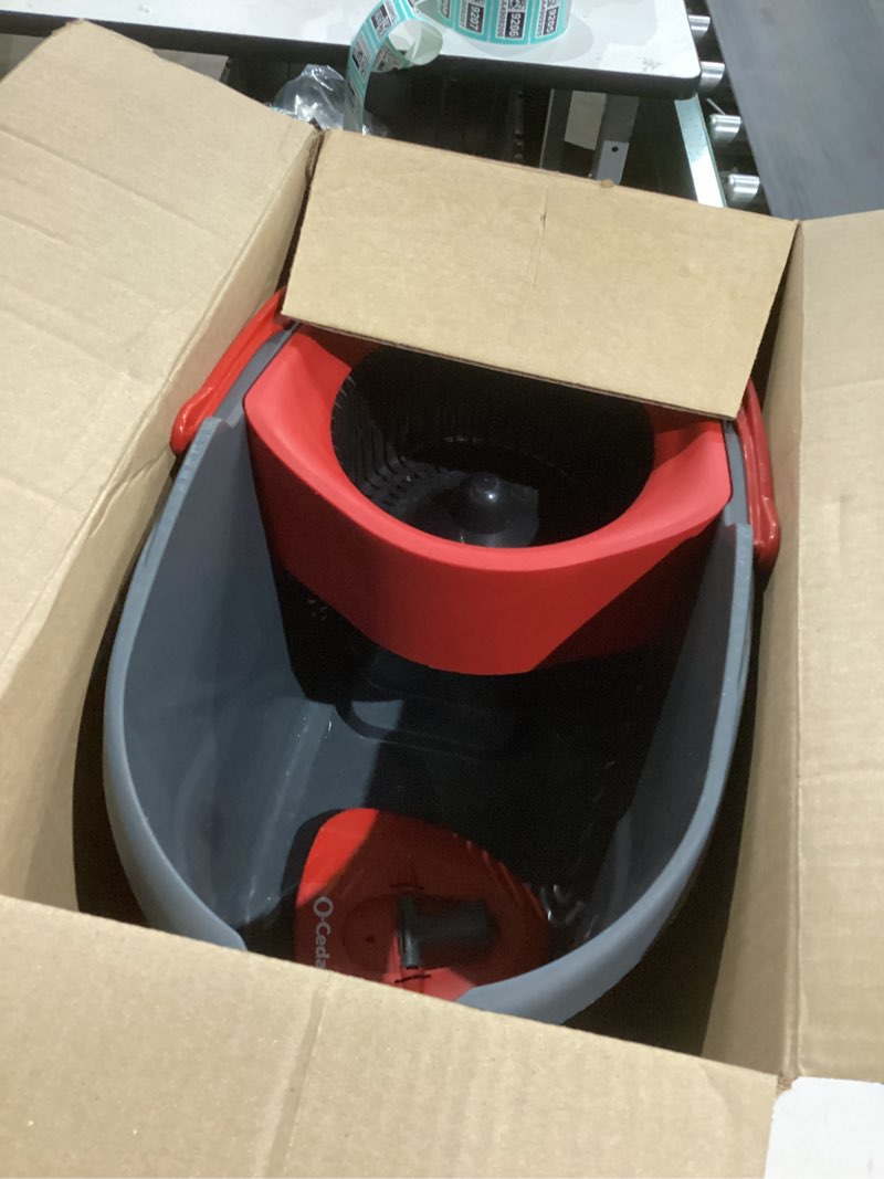 Condition photo showing As Is for O-Cedar EasyWring Microfiber Spin Mop & Bucket Floor Cleaning System + 2 Extra Refills, Red/Gray Spin Mop & Bucket with 2 Extra Refills