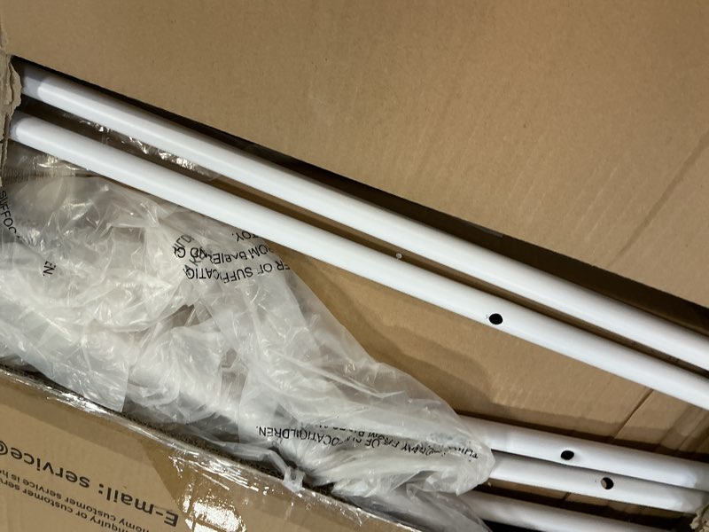 Condition photo showing Good Condition for Finnhomy Metal Clothes Closet Rack, Clothing Rack for Hanging Clothes White Heavy Duty Garment Rack with 5 Wood Shelves Freestanding Portable Closet Organizer for Bedroom/Entryway/Boutiques