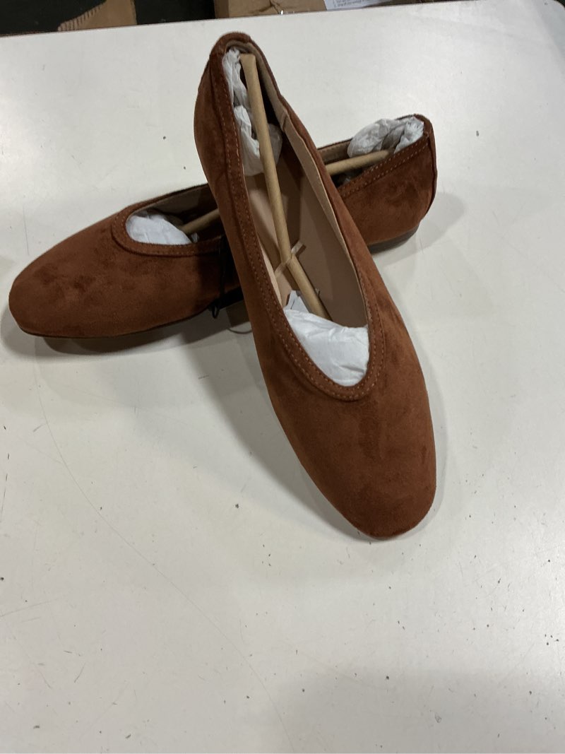 Condition photo showing New/Like New for (( size 9.5))madden nyc women's slip on ballet flat brown