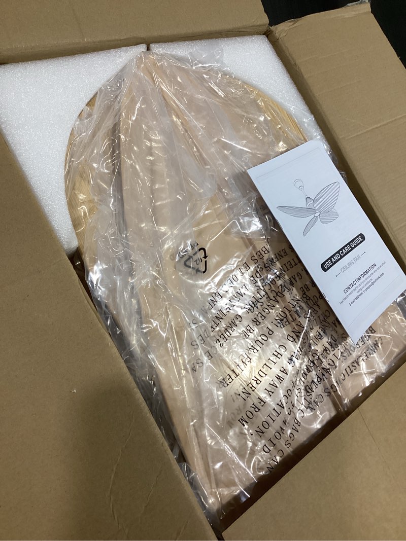 Condition photo showing Good Condition for 52" Ceiling Fan, Tropical Ceiling Fans with APP and Remote Control, Indoor Palm Leaf Ceiling Fans Without Lights for Living Room Bedroom Patios (Light Wood Grain) Modern Light Wood Grain 52IN without Light