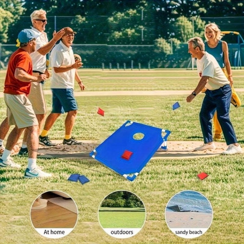 portable foldable cornhole game set, outdoor bean bag toss boards with 6 bags for backyard camping