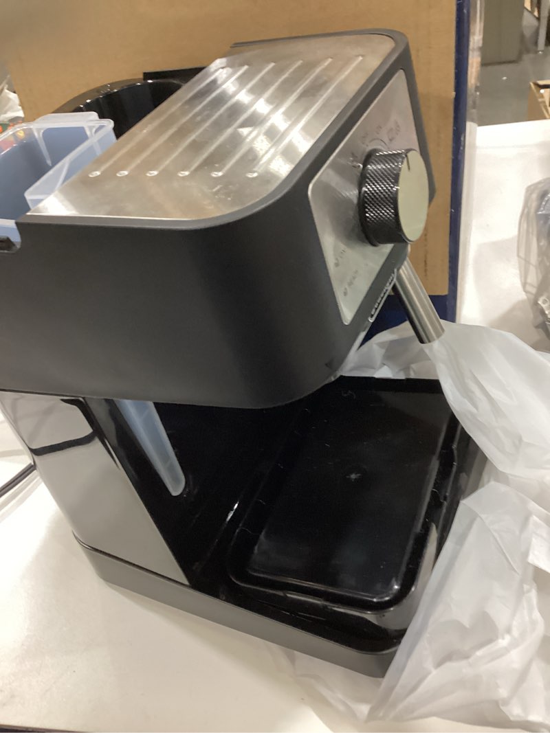 Condition photo showing As Is for de'longhi a-3220-rmb espresso cappuccino maker manual frother, 9.6 x 7.2 x 11.9, black