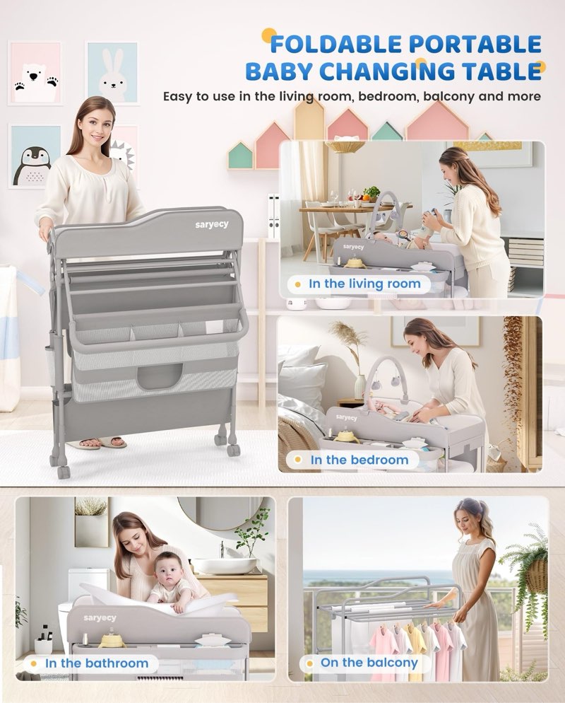 Saryocy Baby Changing Table, Versatile Folding , Light Grey