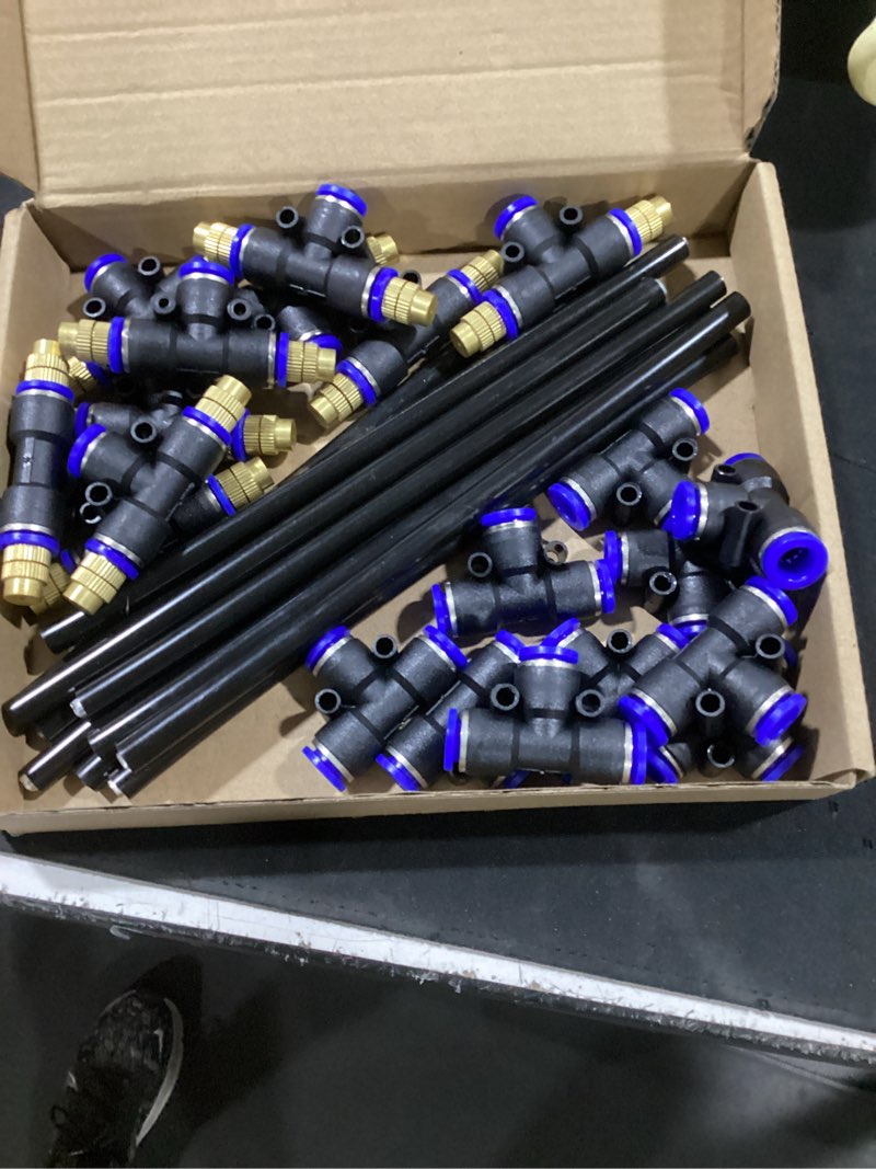 Condition photo showing Good Condition for 10 pack 2 way 8 inch brass misting nozzle tee with built-in hose 360° adjustable mist sprayer for 8mm/0.31" push-lock tubing 0.043" orifice accessory for patio outdoor cooling system