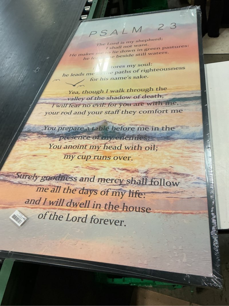 Condition photo showing New/Like New for retro christian psalm 23 canvas posters scripture bible verse wall art christian religious beliefs prints painting for living room bedroom dorm wall decor 24x36in framed black 04 wrapped canvas 30"l x 60\"w