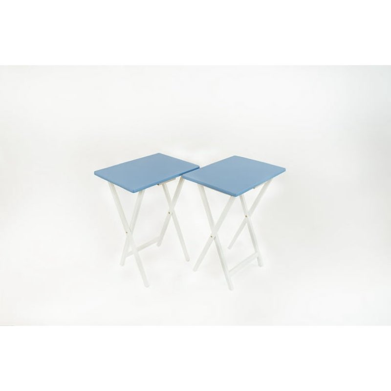 Mainstays Modern Indoor Folding Tray Table Set of 2, Seaside Finish, Solid Rubberwood, 19 x 14.5 x 26 Inches 