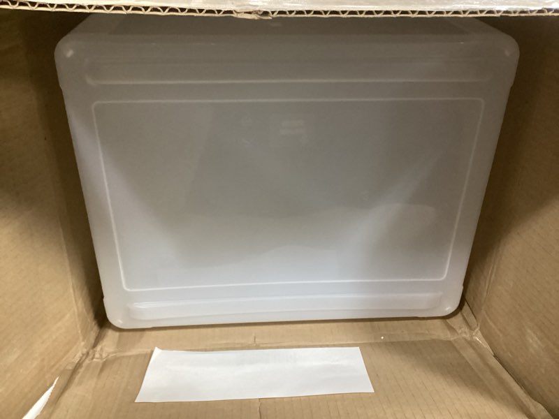Condition photo showing As Is for IRIS USA File Box, Plastic File Organizer with Lids for Letter/Legal File, Portable Document Box For Moving, Storage Bin with Durable and Secure Lid, Stackable Nestable BPA-Free, Pearl 35 Qt. 4 Pack Pearl - 4 Pack
