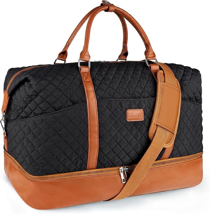 travel bags for women: 21" large weekender bags for women with shoe compartment, overnight duffel tote for carry on weekend travel business trip airplane traveling, gym (black brown) ( similar )