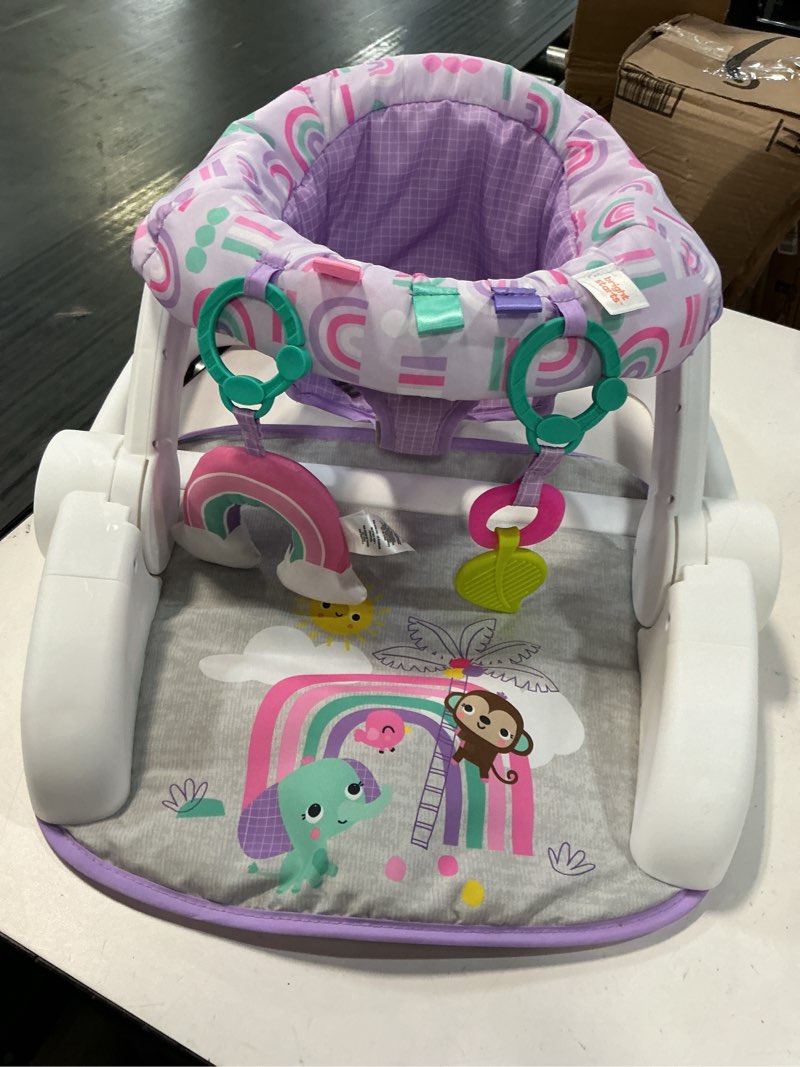Condition photo showing As Is for bright starts learn-to-sit baby floor seat, 2-positions grow with infant, portable baby chair, includes sensory toys, unisex, 4-12 months, purple paradise