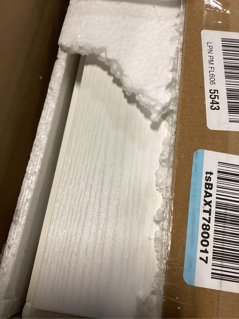 Condition photo showing As Is for White Floating Picture Ledge Shelves, 2-Pack Wall Mounted Book Shelf for Nursery & Kids Room, Floating Shelves for Wall Photo Frames with Lip, Living Room or Bedroom, 16inch White 16"