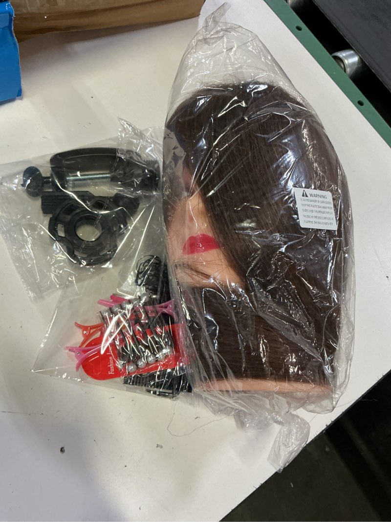 Condition photo showing Good Condition for mannequin head with 100% real human hair 22"-24", cosmetology mannequin head for hairdresser practice braiding, styling, cutting and hair training?dark brown?