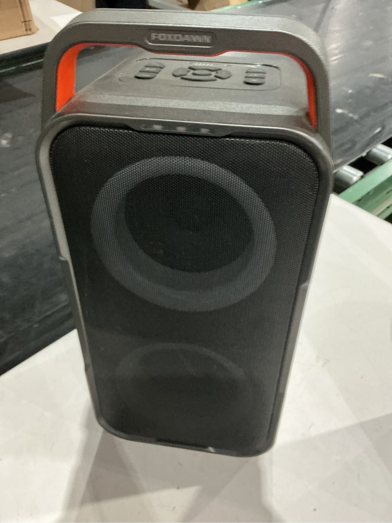 Condition photo showing As Is for foxdawn portable bluetooth speakepeak powerful loud sound deep bass wireless boombox large subwoofer battery life fast charging with led light show for party outdoor camping backyard blac