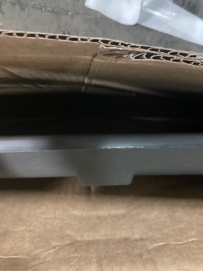 Condition photo showing As Is for camco low profile washing machine drain pan with pvc fitting, 29 inch x 33 inch id and 31 inch x 35 inch od - protects your floors from washing machine leaks - easy to use - pewter - 20788 standard packaging pewter 30.5" x 34.5"