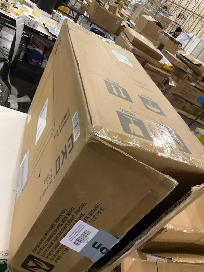 Condition photo showing As Is for EKO Mirage X 80 Liter / 21.1 Gallons Motion Sensor Trash Can, Automatic Large Kitchen Trash Can Touchless, Stainless Steel