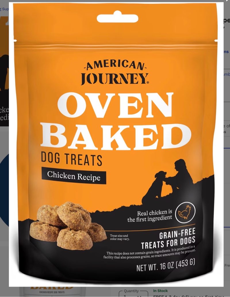 (BB 03/12/2026) American Journey Chicken Recipe Grain-Free Oven Baked Crunchy Biscuit Dog Treats, 16-oz bag. Pack of 20