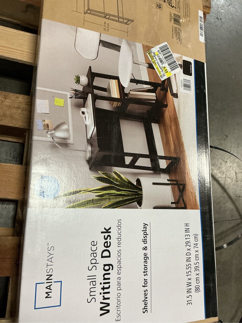 Condition photo showing As Is for mainstays quick assembly desk, black finish