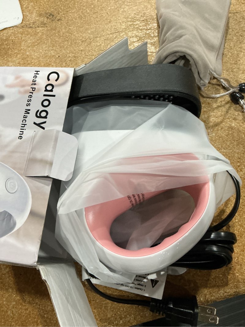 Condition photo showing Good Condition for calogy mini heat press, heat transfer machine, constant temp control, insulated safety base, fits for crafts, t-shirt, hat, cap, pillows(white pink)