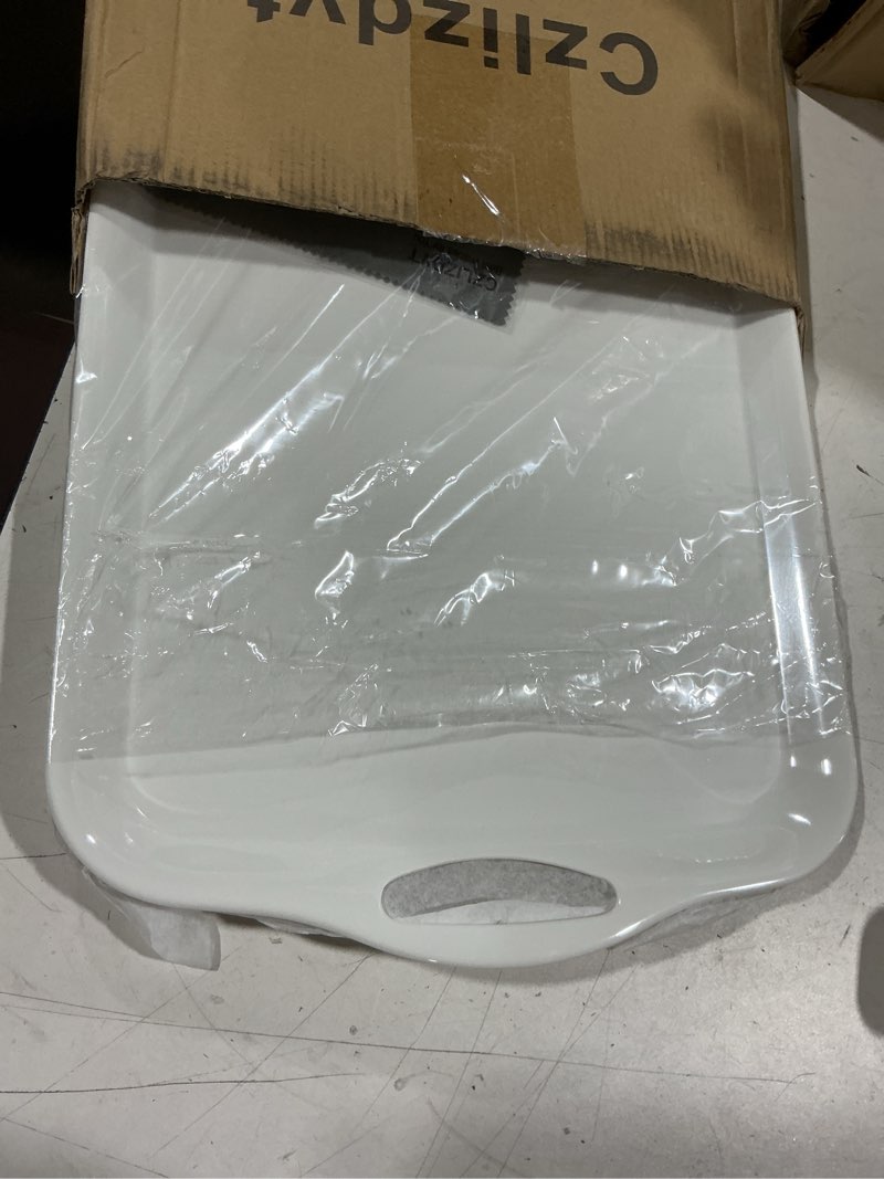 Condition photo showing Good Condition for czlizdyt large melamine serving tray with handles, 17.5 x 12 in rectangular melamine serving platter, dishwasher safe trays for eating, appetizer, charcuterie, snack, fruit, desserts, set of 2, white