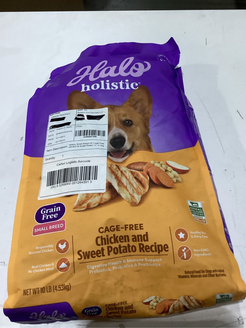 Condition photo showing New/Like New for Halo Holistic Small Breed Dog Food, Cage Free Chicken & Sweet Potato Recipe, Grain Free Dry Dog Food, Complete Digestive Health, 10 lb Bag