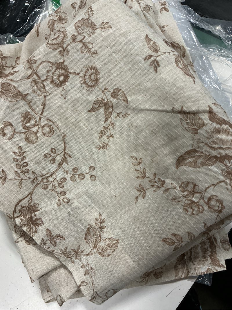 Condition photo showing Good Condition for jinchan floral linen kitchen curtains, 50x88 inch, back tab, 2 panels, taupe | back tab, linen-blend, botanical floral print, farmhouse, light filtering, privacy, kitchens and dining rooms