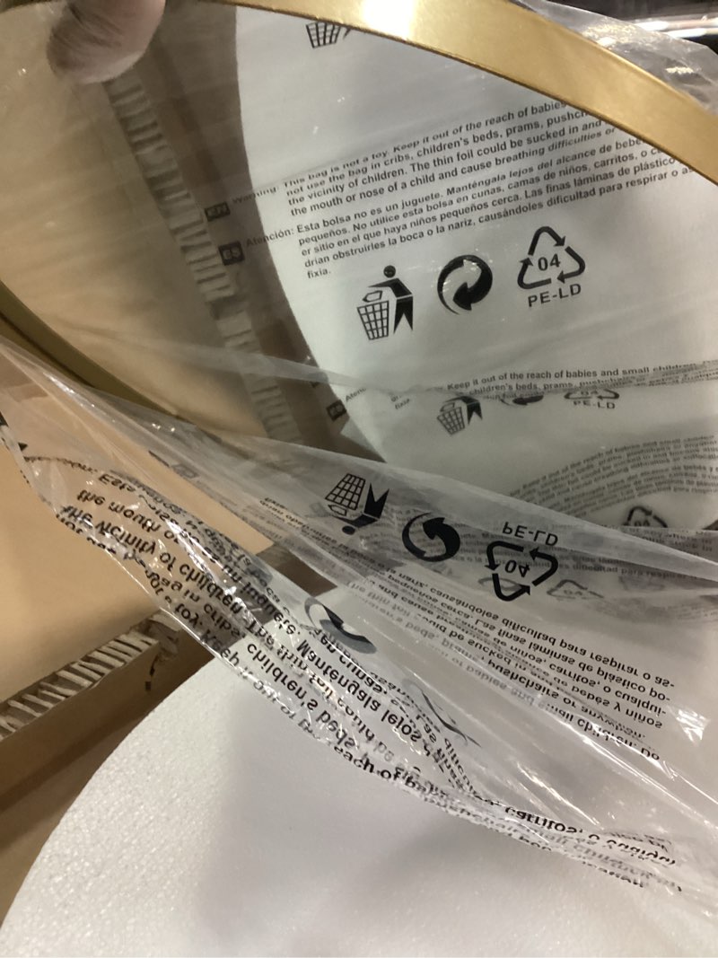 Condition photo showing Good Condition for Brushed Gold Oval Pivot Bathroom Mirror for Over Sink, 18" x 28" Adjustable Tilting Beveled Oval Metal Frame Mirror for Wall Mounted Bathroom Vanity Brushed Gold 28"L x 18"W