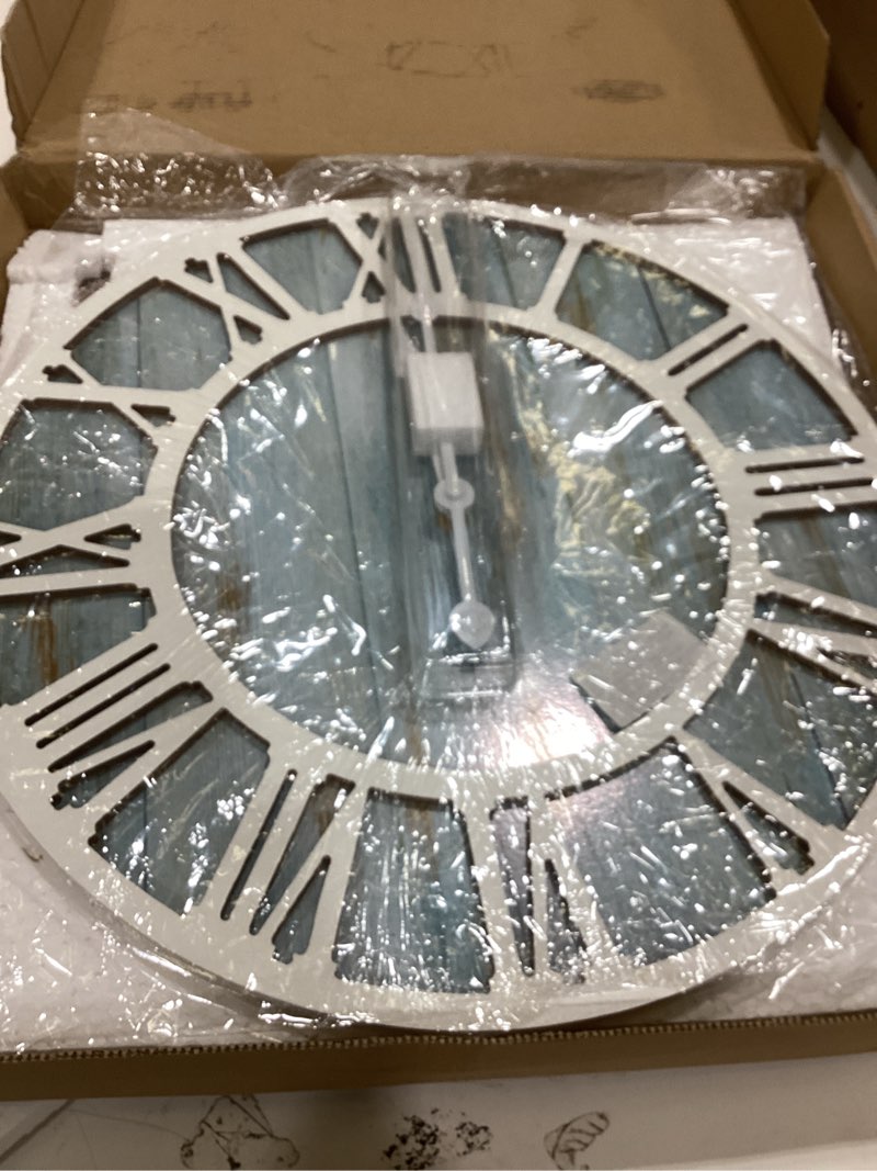 Condition photo showing Good Condition for 1st owned wall clocks for living room decor,16" vintage,round silent non ticking,black metal,modern wood clocks for home bedroom,kitchen,garden,office,cafe,modern wall decoration -roman numerals blue 16 inch