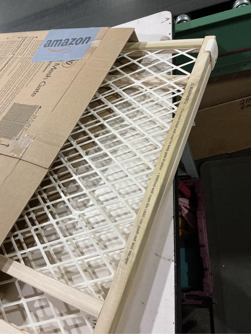 Condition photo showing Good Condition for toddleroo by north states diamond mesh wooden baby gate: 26.5"- 42" wide. pressure mounted baby gate for doorway. (23" tall, sustainable hardwood)