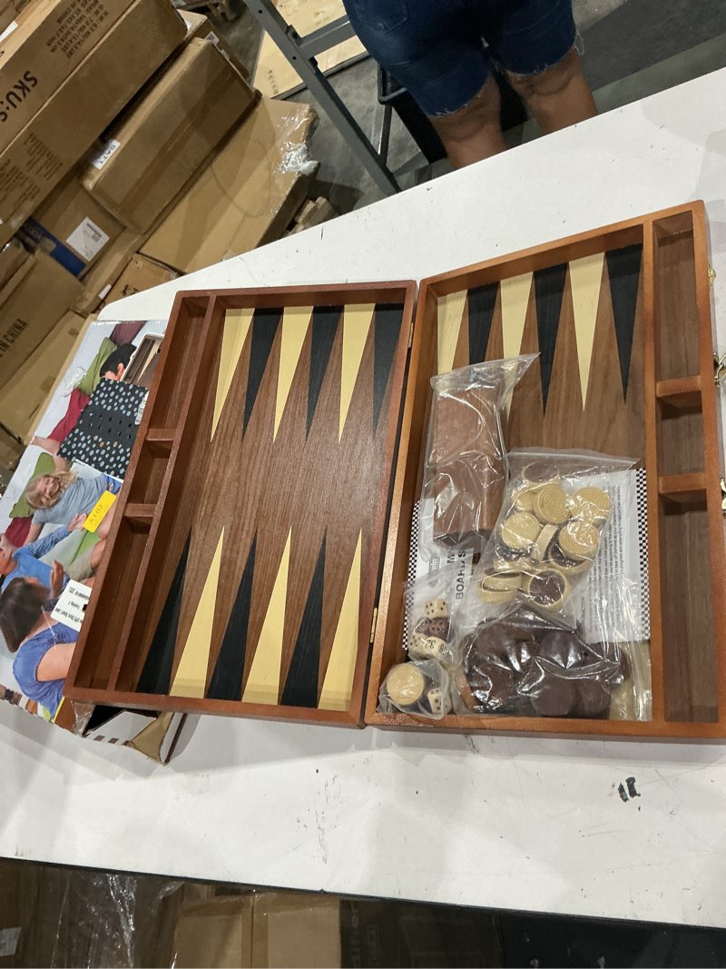 Condition photo showing Good Condition for ropoda sapele wood backgammon board game set (18 inches) for adults and kids - classic board strategy game - portable and travel backgammon set with wooden playing pieces and accessories