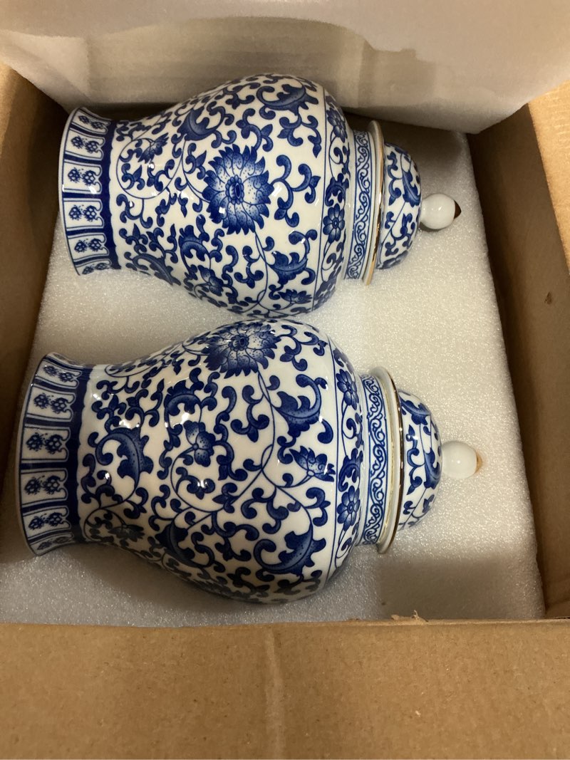 Condition photo showing New/Like New for chinoiserie ginger jar 2pcs set - chinese blue and white porcelain home decorative storage jar with lid(branches set)