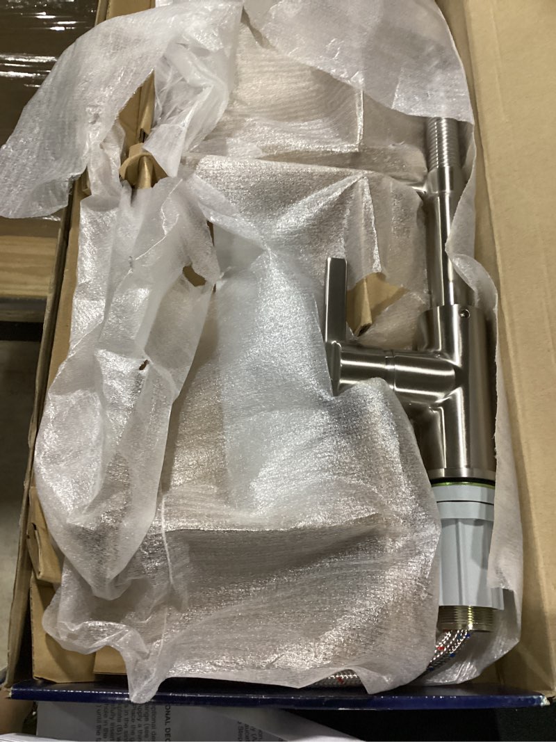 Condition photo showing Good Condition for project source flynt brushed nickel 1-handle deck-mount pull-down handle kitchen faucet (deck plate included)