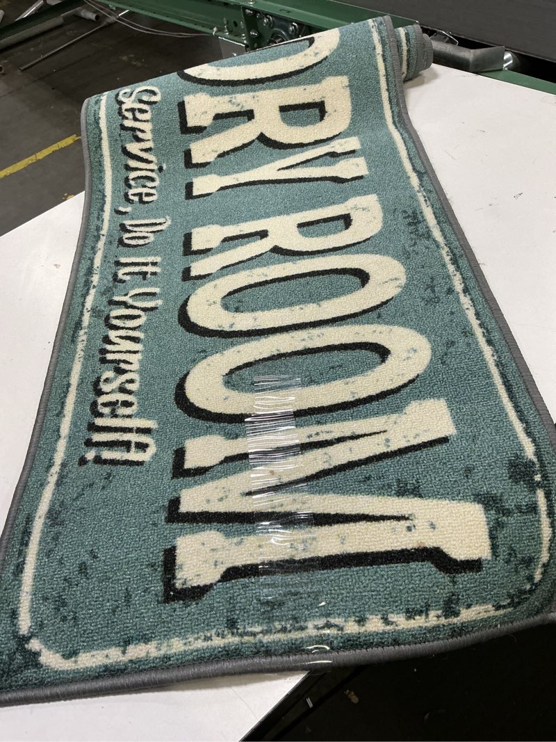 Condition photo showing Good Condition for Machine Washable Text Design Rug Non-Slip Rubberback 2x5 Laundry Room Runner Rug for Bathroom, Washroom, 20" x 59", Baby Blue