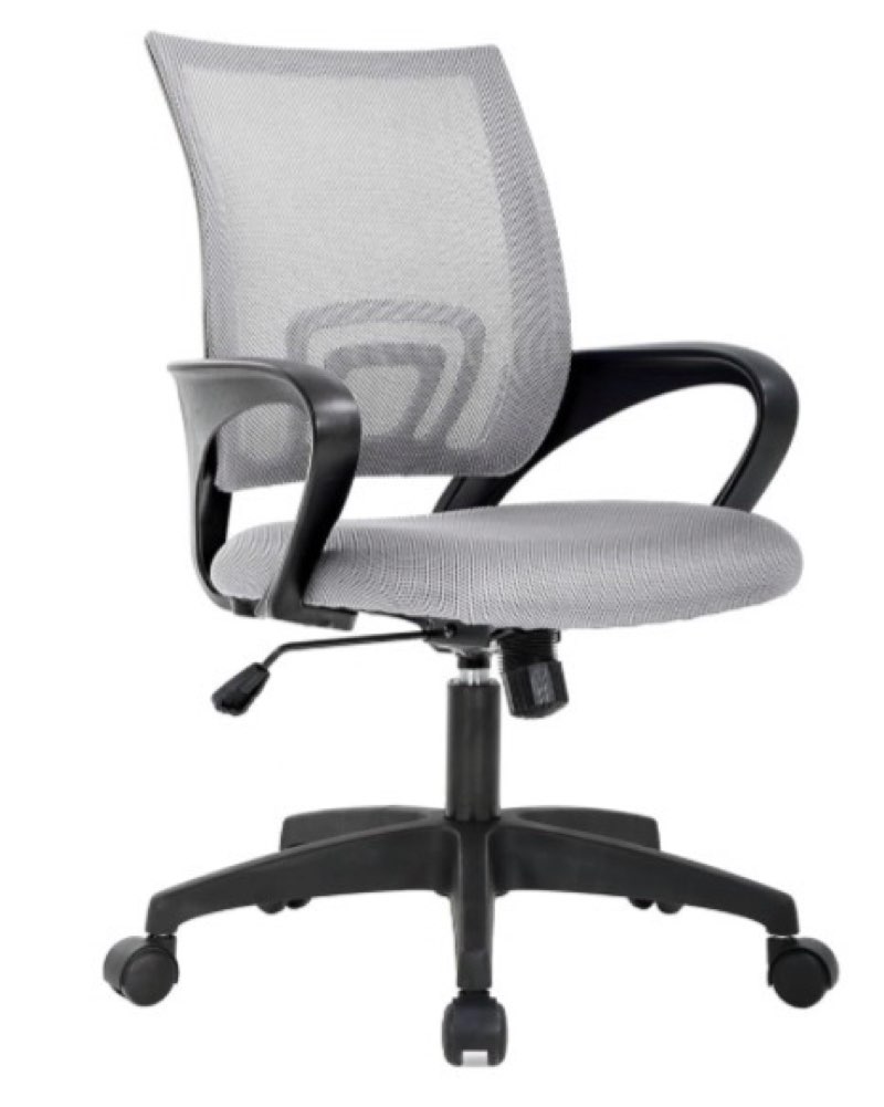 bestoffice | ergonomic office chair | mid-back swivel desk chair | breathable backrest & lumbar support | adjustable height | sponge seat | rolling wheels | grey | for adults & women