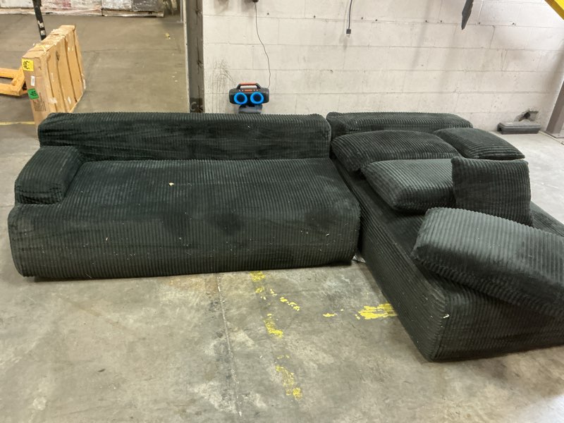 Condition photo showing As Is for Modular Sectional Sofa Cloud Sectional Couch, 107" Comfy Fluffy L Shaped Black Couches for Living Room, Deep Seat Memory Foam Plush Corduroy Boneless Couch Sectionals with Left Facing Chaise Sofa