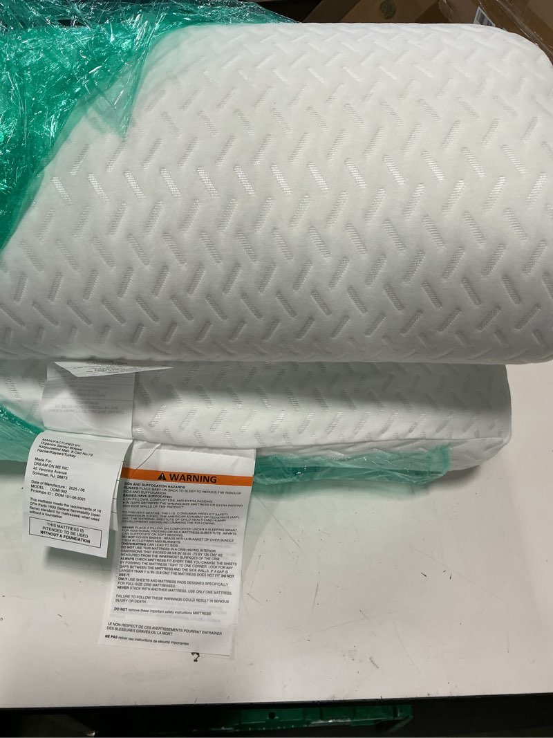 Condition photo showing As Is for Crib Mattress, 52 x 27 Dual-Sided Memory Foam Baby and Toddler Mattress, Triple Layer Toddler Bed Mattress with Waterproof, Breathable, Removable Machine Washable Cover, Baby Mattresses for Crib Blue+white