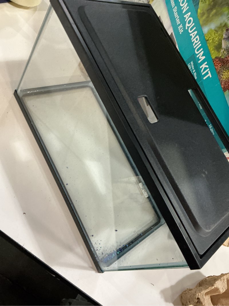Condition photo showing As Is for vibrant life 5 gallon aquarium starter kit with blue & white led lights